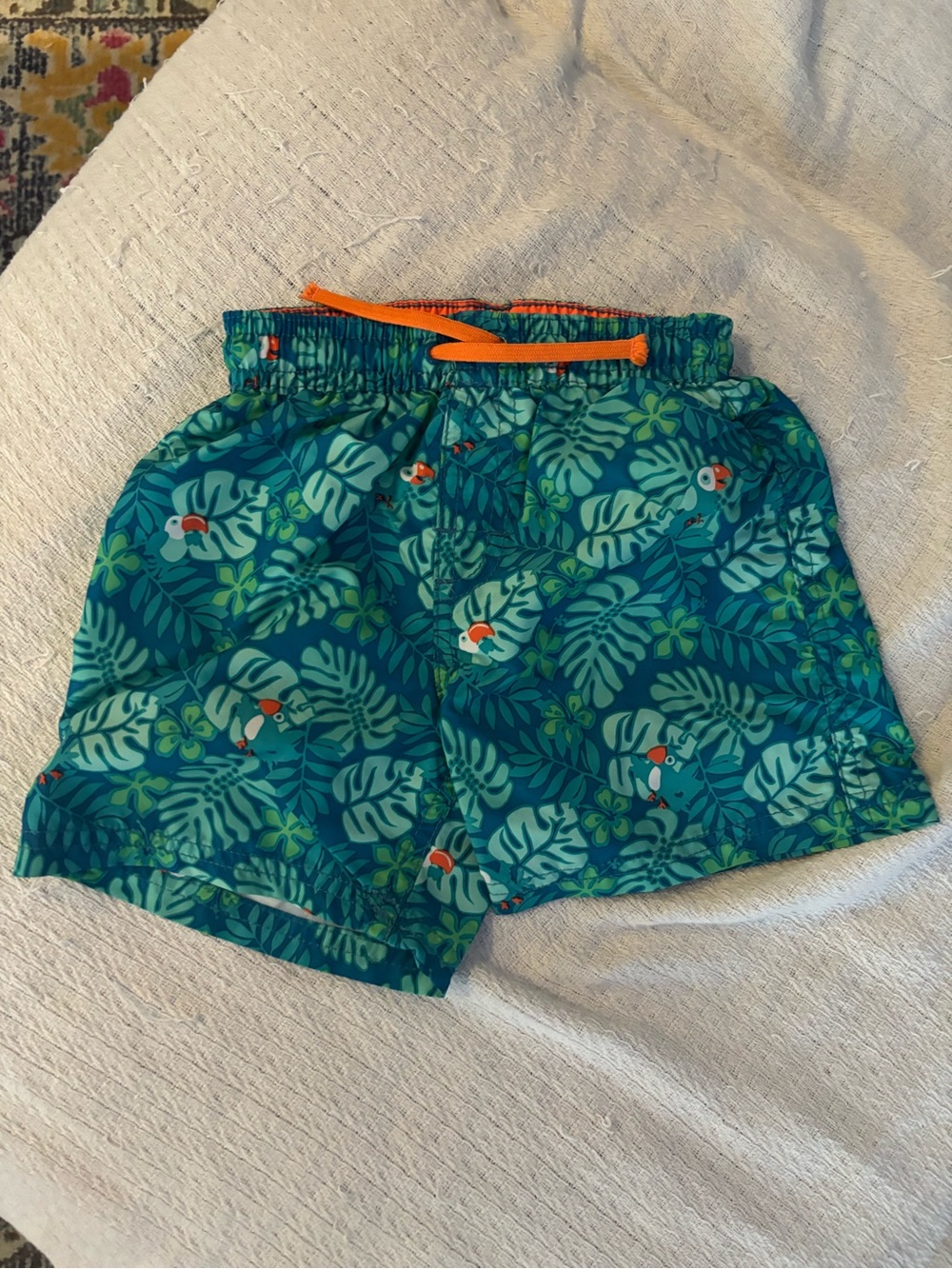 H&M Teal Tropical Print Boy’s 1-2 Years Swim Shorts with Orange Drawstring